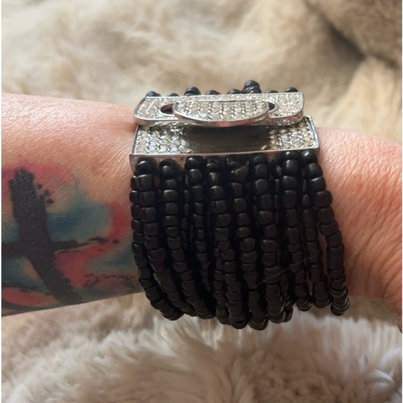 Women’s Black Beaded Buckle Multi Twisted Strand Bracelet Cuff - Picture 6 of 10